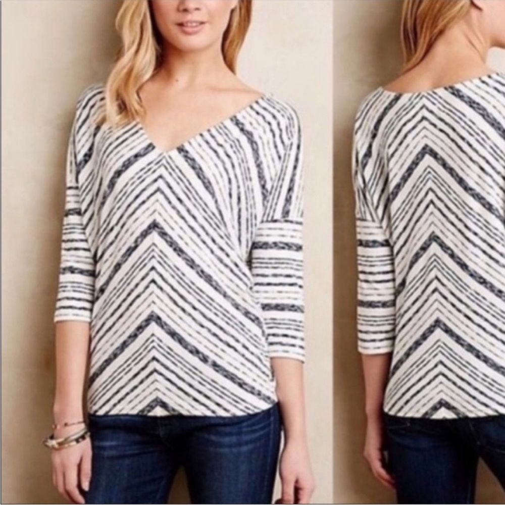 Anthropologie Puella White Stripe V-Neck Casual Shirt Size Medium - Picture 6 of 6